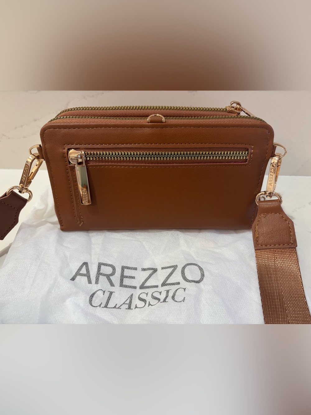 Arezzo Brown Classic crossbody wallet with gold-toned hardware